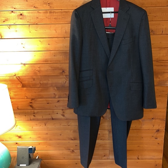 $899 SuitSupply FULL SUIT Sienna dark charcoal birds-eye Super 130s VBC wool 44R - Picture 4 of 16